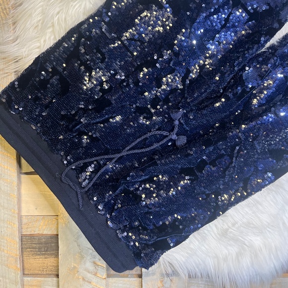 Like New! [ett:twa] Navy Blue Velvet X Sequin {Anthro} Stretch Jogger Pants | XL - Picture 8 of 14